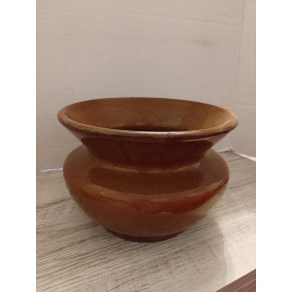 Brown Glazed Ceramic Pottery Bowl 7.5" X 5" Decorative Accent Piece - Picture 1 of 3